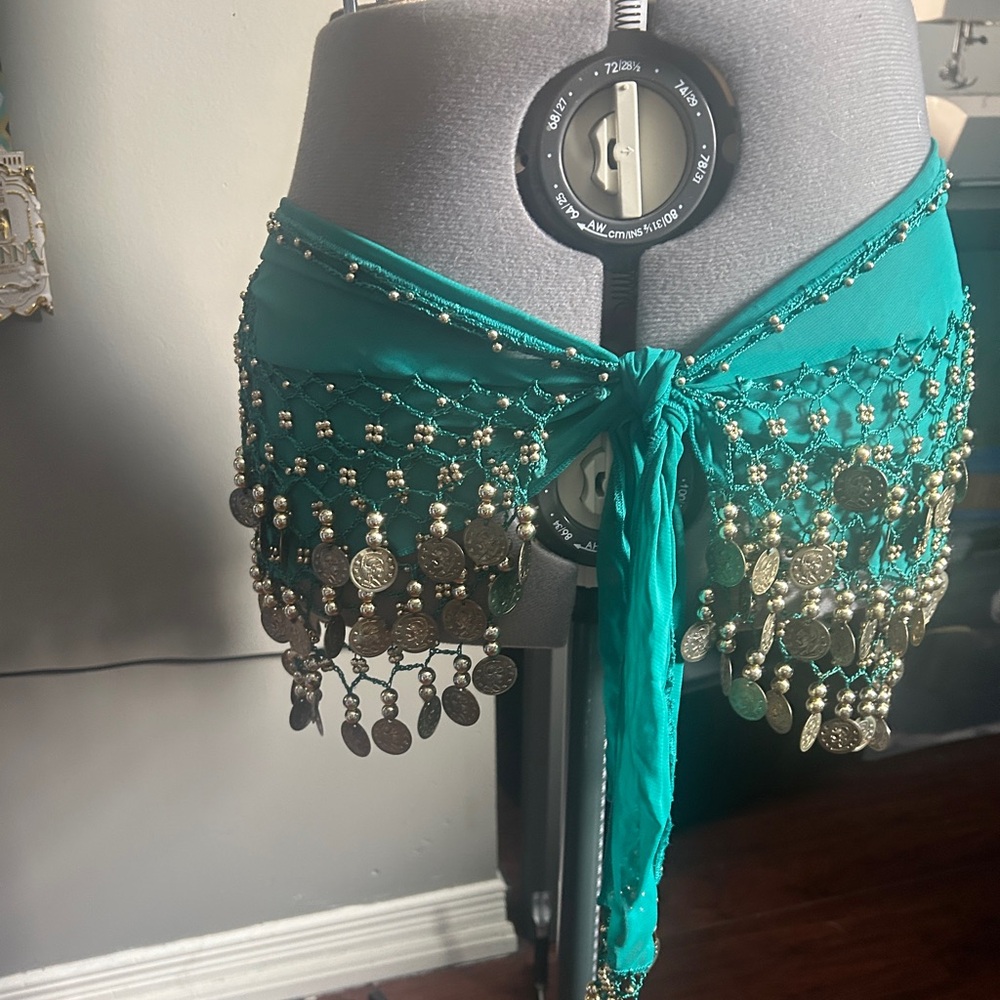 Green and Gold Belly Dance Hip Scarf